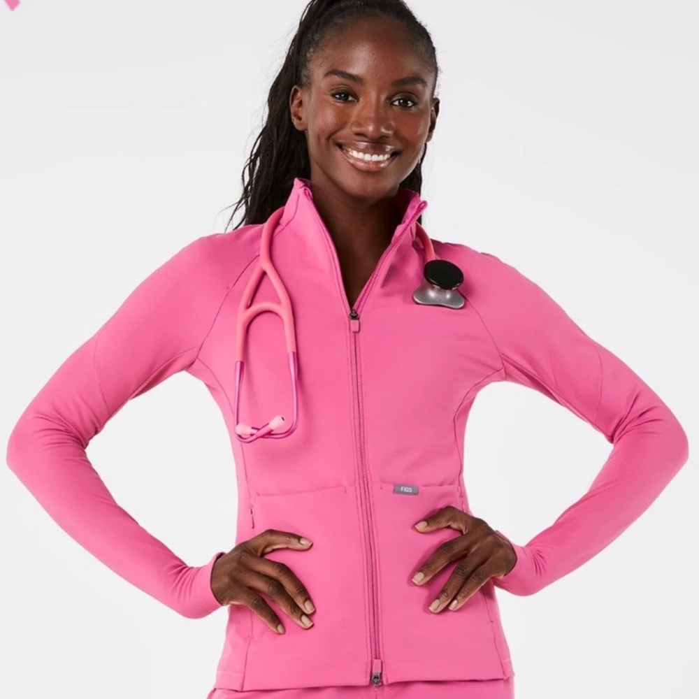 Figs Contour Knit Jacket F*ing Pink NWT